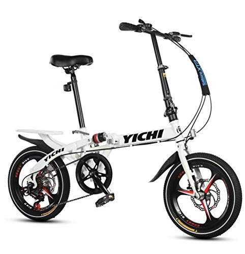 Folding Bike : AOHMG Folding Bicycle, 7-Speed Foldable Bike Dual Disc Brake Aluminum Lightweight, White_14in