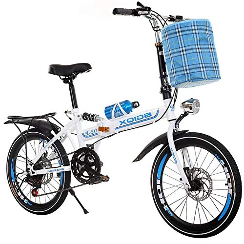 Folding Bike : AOHMG Folding Bicycle Lightweight, 6- Speed Folding Bike Durable Frame With Comfort Saddle, Blue_20in