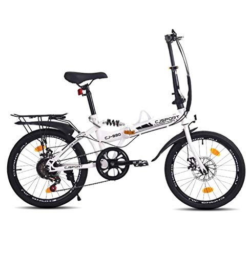 Folding Bike : AOHMG Folding Bike Adult 6-Speed Foldable Bike, Lightweight Durable Frame Comfort Saddle, White_20in
