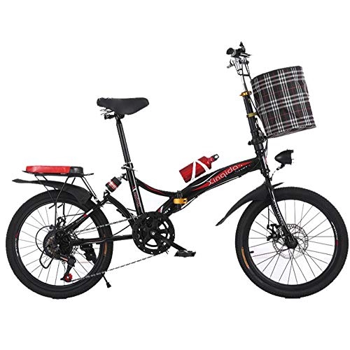 Folding Bike : AOHMG Folding Bike Adult Lightweight, 6-Speed City Foldable Bike With Fenders Comfort Saddle, Black_20in