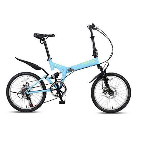 Folding Bike : AOHMG Folding Bike Adult Lightweight, 7-Speed Mountain Foldable Bike With Fenders, Blue_20in