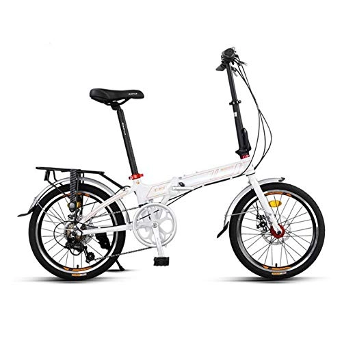 Folding Bike : AOHMG Folding Bike City Adult Foldable Bike, 7-Speed Lightweight Reinforced Frame, White_20in