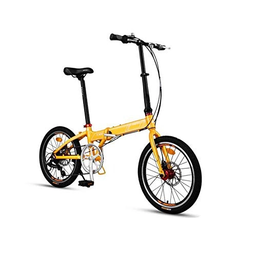 Folding Bike : AOHMG Folding Bike City Adult Foldable Bike, 7-Speed Lightweight Reinforced Frame, Yellow_20in