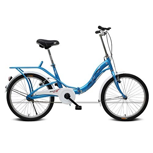 Folding Bike : AOHMG Folding Bike City Foldable Bike, Single-Speed Folding Bikes Reinforced Frame, Blue_22in
