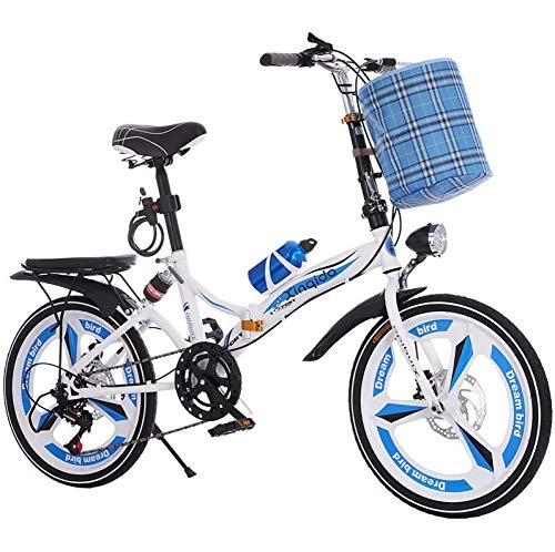 Folding Bike : AOHMG Folding Bike for Adults Lightweight, 6-Speed City Foldable Bike Durable Frame With Fenders, Blue_20in