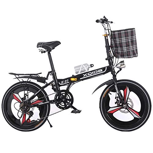 Folding Bike : AOHMG Folding Bike for Adults Lightweight, 6-Speed Folding Bicycle Adjustable Seat, Black White_20in