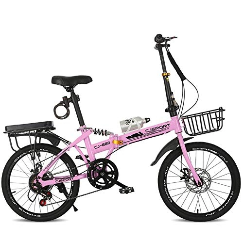 Folding Bike : AOHMG Folding Bike Lightweight, 6-Speed Adult City Foldable Bike Adjustable Seat, Pink_20in