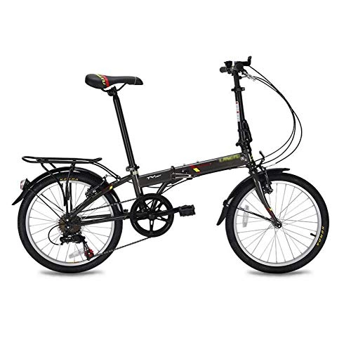 Folding Bike : AOHMG Folding Bike Lightweight, 6-Speed Adult City Foldable Bike With Comfort Saddle, Black 2_20in