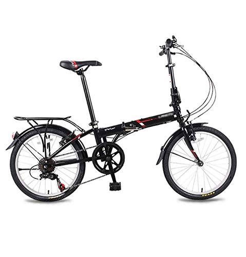 Folding Bike : AOHMG Folding Bike Lightweight, 6-Speed Adult City Foldable Bike With Comfort Saddle, Black_20in