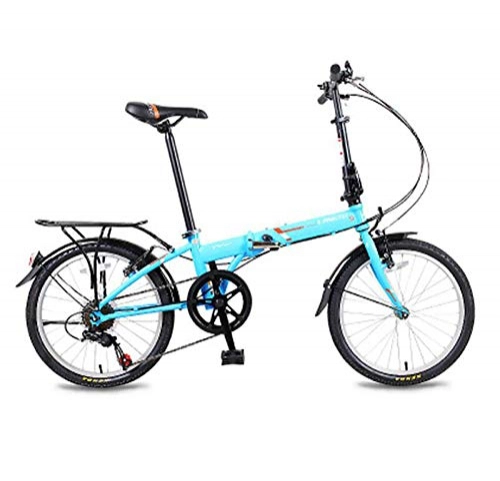 Folding Bike : AOHMG Folding Bike Lightweight, 6-Speed Adult City Foldable Bike With Comfort Saddle, Blue_20in