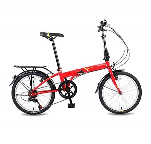 Folding Bike : AOHMG Folding Bike Lightweight, 6-Speed Adult City Foldable Bike With Comfort Saddle, Red_20in