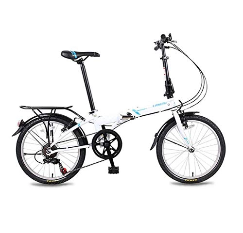 Folding Bike : AOHMG Folding Bike Lightweight, 6-Speed Adult City Foldable Bike With Comfort Saddle, White_20in