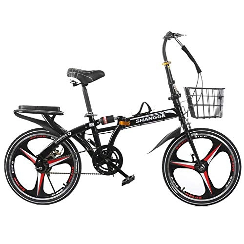 Folding Bike : AOHMG Folding Bike Lightweight Adult, 6-Speed Foldable Bike With Comfort Saddle Fenders, Black_16in