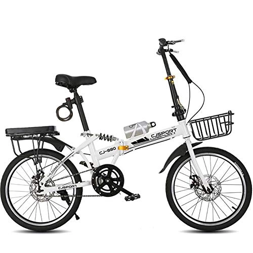 Folding Bike : AOHMG Folding Bike Lightweight, Adult Single-Speed Foldable Bike Reinforced Frame Fenders, White_20in