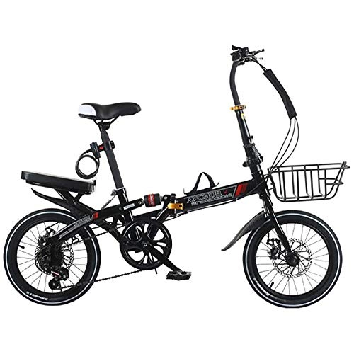Folding Bike : AOHMG Folding Bike Lightweight Foldable Bike, 6-Speed Dual Disc Brake Adjustable Seat, Black_20in