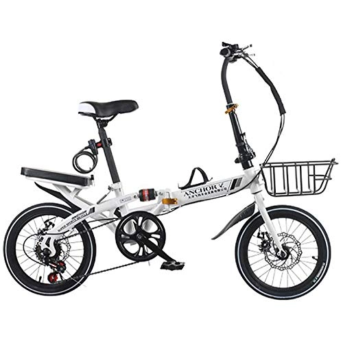 Folding Bike : AOHMG Folding Bike Lightweight Foldable Bike, 6-Speed Dual Disc Brake Adjustable Seat, White_20in