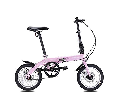 Folding Bike : AOHMG Folding Bike Lightweight Single-Speed Foldable Bike, With Comfort Saddle Durable Frame, Pink_14in