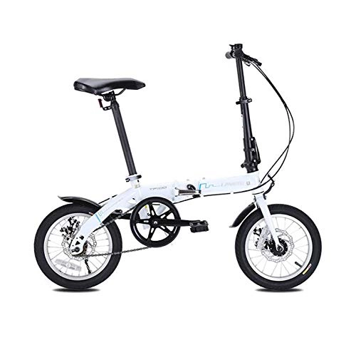 Folding Bike : AOHMG Folding Bike Lightweight Single-Speed Foldable Bike, With Comfort Saddle Durable Frame, White_14in
