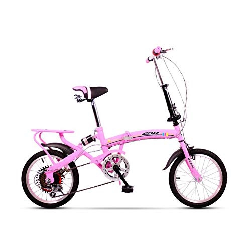 Folding Bike : AOHMG Folding Bikes for Adults, 6-Speed Folding Bicycle Lightweight Reinforced Frame Foldable Bike, Pink_16in