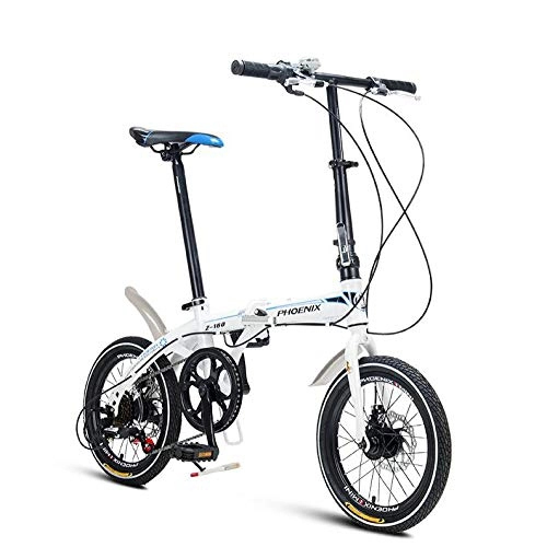 Folding Bike : AOHMG Folding Bikes for Adults Lightweight, Single-Speed Foldable Bike Comfort Saddle, White_16in