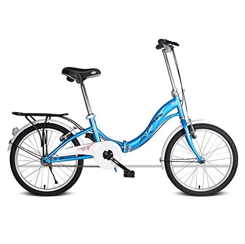 Folding Bike : AOHMG Folding Bikes for Adults Lightweight, Single-Speed Reinforced Frame With Fenders, Blue_20in