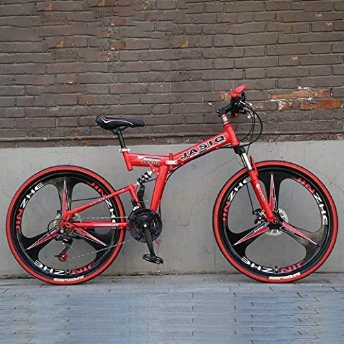 Folding Bike : Aoyo 24 / 26 Inch Mountain Bike Folding Bikes, 21-Speed Double Disc Brake Full Suspension Anti-Slip, Off-Road Variable Speed Racing Bikes for Men And Women (Color : B, Size : 24Inch)