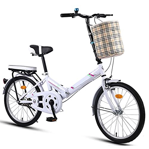 Folding Bike : Aoyo Foldable Bicycle Ultra-light Portable Small Variable Speed Bicycle 20 Inch Fast Folding Thickened Frame(Size:20 inches, Color:Single speed white)