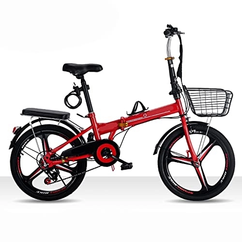 Folding Bike : Aoyo Folding Bicycle Youth Ultralight Variable Speed Mountain Bike Portable And Lightweight 20 Inch High Carbon Steel Bicycle(Color:One-wheel speed change-Red)