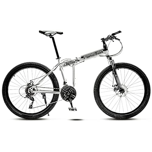 Folding Bike : Aoyo Folding Mountain Bike Double Shock-absorbing Bicycle Student Variable Speed Off-road Racing(Color:21-speed 24 inch-White)
