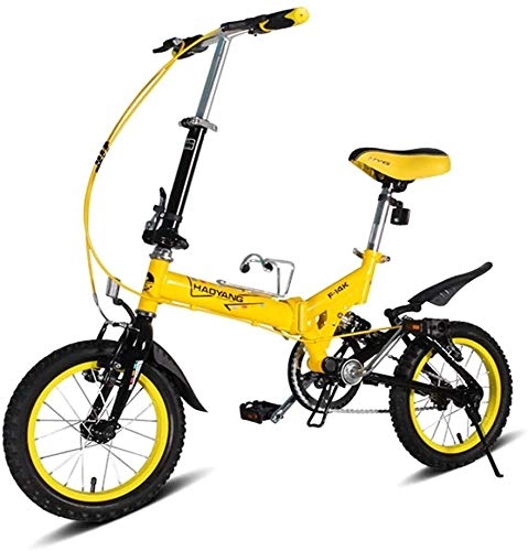 Folding Bike : Aoyo Kids Folding Bikes, 14 Inch Mini Folding Mountain Bike, High-carbon Steel Lightweight Portable Foldable Bicycle, Suspension Bike, (Color : Yellow)