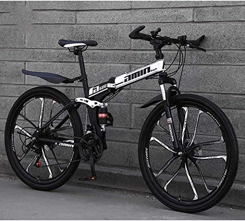 Folding Bike : Aoyo Lightweight Aluminum Frame Mountain Bike, 26Inch 27-Speed Folding Bikes, Double Disc Brake Bicycle, Full Suspension Anti-Slip, Suspension Fork,