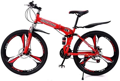 Folding Bike : Aoyo Mountain Bike Folding Bikes, 24-Speed Double Disc Brake Full Suspension Anti-Slip, Lightweight Aluminum Frame, Suspension Fork, Multiple Colors-24 (Color : Red2, Size : 26 inch)