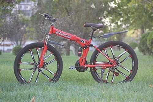 Folding Bike : Aoyo Mountain Bike Folding Bikes, 24-Speed Double Disc Brake Full Suspension Anti-Slip, Lightweight Aluminum Frame, Suspension Fork, Multiple Colors-24 (Color : Red3, Size : 24 inch)