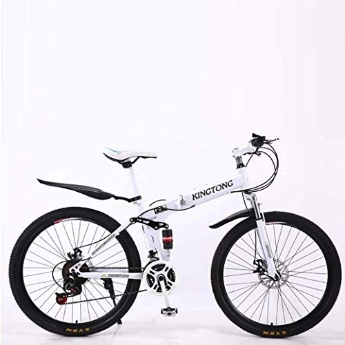 Folding Bike : Aoyo Mountain Bike Folding Bikes, 24-Speed Double Disc Brake Full Suspension Anti-Slip, Lightweight Aluminum Frame, Suspension Fork, Multiple Colors-24 (Color : White1, Size : 24 inch)