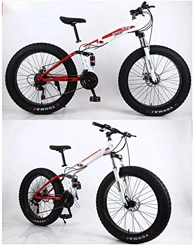 Folding Bike : Aoyo Mountain Bikes, Folding, Bicycles, Beach, 26 Inch 24 Speed Gears, Mountain Trail Bicycle, All-Terrain, High Carbon Steel, Fat Tire, Bike, Double Disc Brake, Dual Suspension Frame, (Color : White and red)