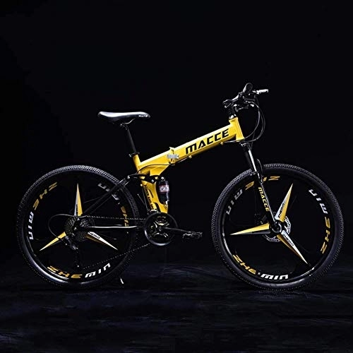 Folding Bike : Aoyo Mountain Bikes, Folding High Carbon Steel Frame 24 Inch Variable Speed Double Shock Absorption Three Cutter Wheels Foldable Bicycle, Suitable (Color : Yellow)