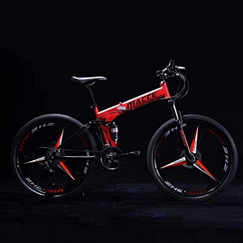 Folding Bike : Aoyo Mountain Bikes, Folding High Carbon Steel Frame 24 Inch Variable Speed Double Shock Absorption Three Cutter Wheels Foldable Bicycle, Suitable For People (Color : Red)