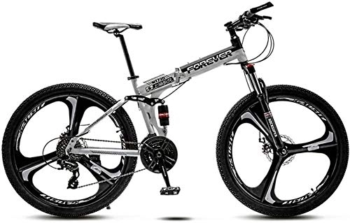 Folding Bike : Aoyo Mountain Trail Bicycle, Mountain Bikes, Folding, 26 Inch, 21 Speed, MTB, Full Suspension, Mtb Bikes, Mechanical Dual Disc Brakes, Adjustable Seat (Color : Black and White)