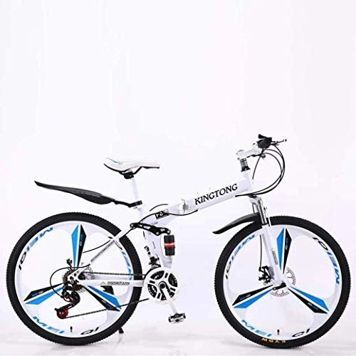 Folding Bike : Aoyo Multiple Colors Mountain Bike 21-Speed Double Disc Folding Bikes, Brake Full Suspension Anti-Slip, Lightweight Aluminum Frame, Suspension Fork, (Color : White2, Size : 26 inch)