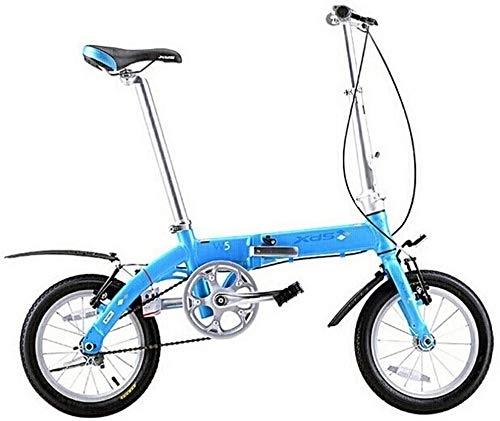 Folding Bike : Aoyo Unisex Folding Bike, 14 Inch Mini Single-Speed Urban Commuter Bicycle, Foldable Compact Bicycle With Front And Rear Fenders, (Color : Blue)