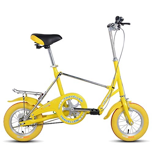 Folding Bike : AQAWAS 12-Inch Folding Bike, Single Speed Foldable Compact Bicycle, Single-Speed Drivetrain, Great for Urban Riding and Commuting, Yellow