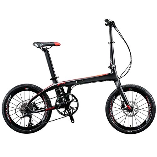 Folding Bike : AQAWAS 20-Inch Adult Folding Bike, 9-Speed Lightweight Aluminum Foldable Compact Bicycle, with Anti-Skid and Wear-Resistant Tire, Great for Urban Riding, Red