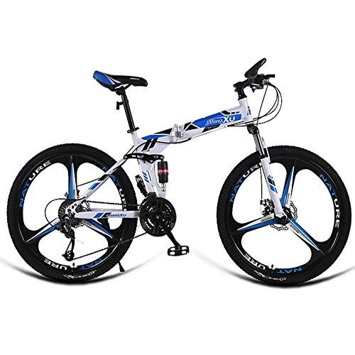 Folding Bike : AQAWAS 24-Inch Adult Folding Bike, 21-Speed Foldable Compact Bicycle, Great for Urban Riding and Commuting, with Anti-Skid and Wear-Resistant Tire, Blue