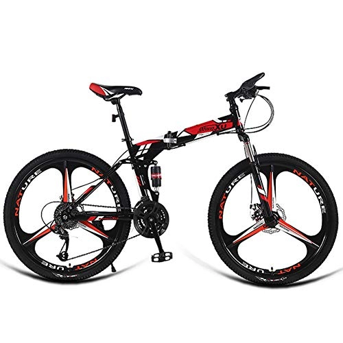 Folding Bike : AQAWAS 24-Inch Adult Folding Bike, 21-Speed Outroad Mountain Bike, Featuring Low Step-Through Steel Frame, Great for Urban Riding and Commuting, Red