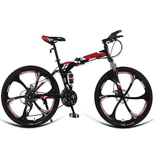 Folding Bike : AQAWAS 24-Inch Adult Folding Bike, Foldable Compact Bicycle, 27-Speed with Anti-Skid and Wear-Resistant Tire, Great for Urban Riding and Commuting, Red