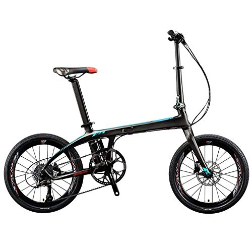 Folding Bike : AQAWAS 9-Speed Adult Folding Bike, 20-Inch Foldable Compact Bicycle, with Anti-Skid and Wear-Resistant Tire, Great for Urban Riding and Commuting, Blue