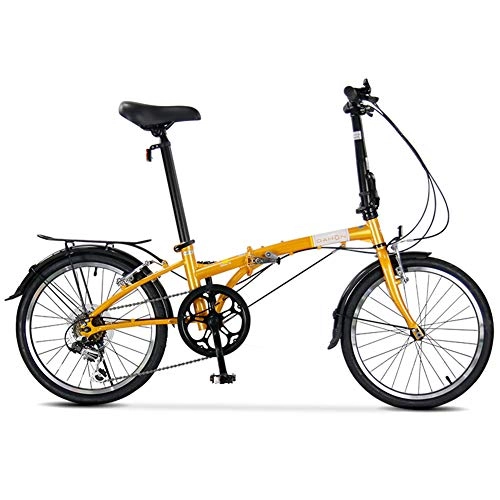 Folding Bike : AQAWAS Adult Folding Bike, 6-Speed Foldable Compact Bicycle Great for Urban Riding and Commuting, with Anti-Skid and Wear-Resistant Tire, Yellow