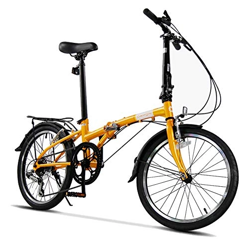 Folding Bike : AQAWAS Adult Folding Bike, 6-Speed with Anti-Skid and Wear-Resistant Tire Folding Bike, Foldable Compact Bicycle Great for Urban Riding and Commuting, Yellow