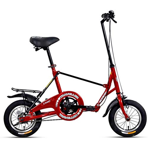 Folding Bike : AQAWAS Single Speed Folding Bike, 12-Inch Single-Speed Drivetrain Foldable Compact Bicycle, with Anti-Skid and Wear-Resistant Tire, Great for Urban Riding, Red