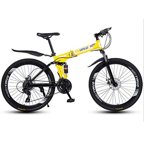 Folding Bike : Archer 26Inch Folding Sports Mountain Bike Variable Speed Student Bicycle Shock Absorption Spring-Spoked Wheel Bike Double Disc, Yellow, 21gears